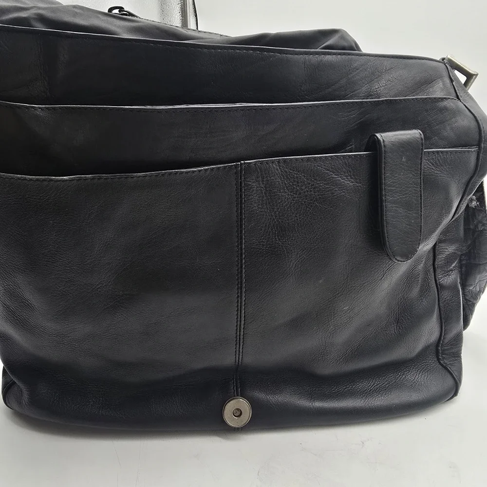 Vintage Frye Black Leather Messenger Bag Crossbody Laptop Briefcase Satchel USA